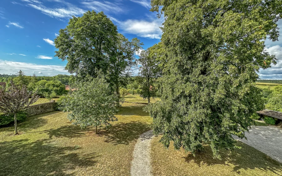 Jardin de la demeure d'exception dans son parc à vendre - Arrière-Cour, agence immobilière spécialisée en Haute-Saône