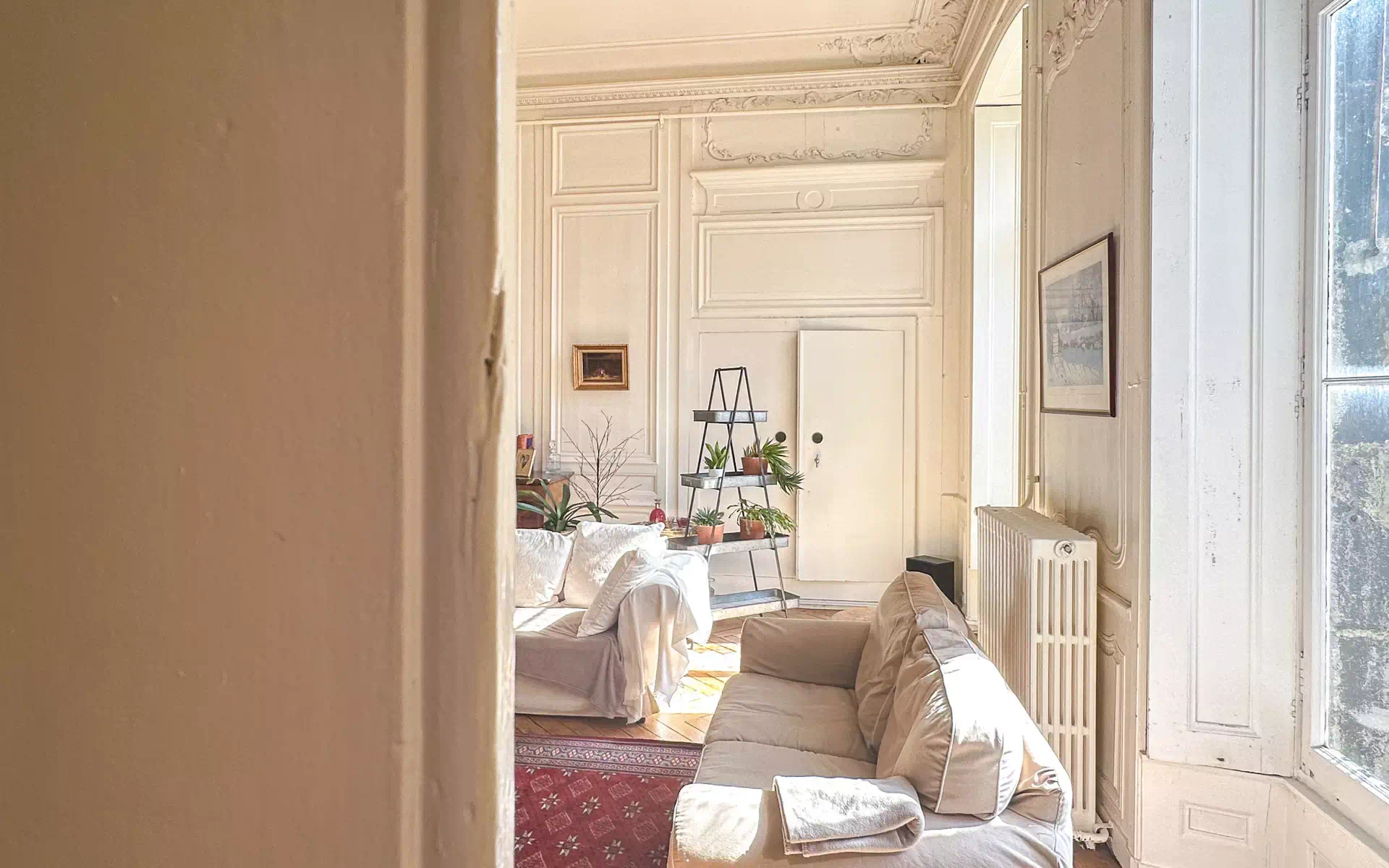 Salon de l‘appartement haussmannien au centre-ville de Besançon – Arrière-Cour immobilier agence immobilière à Besançon