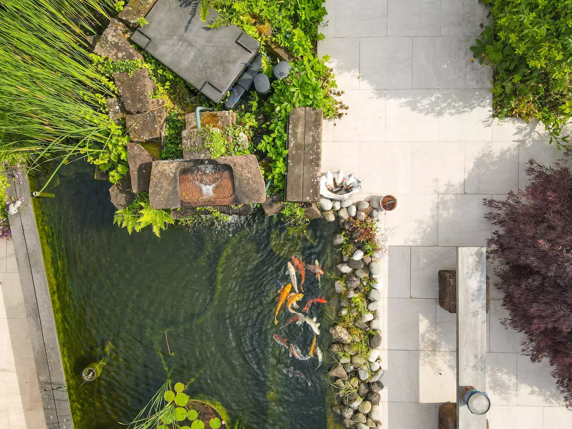 Vue drone de l'étang de la Maison d'architecte proche de Montbéliard - Arrière-Cour, agence immobilière spécialisée dans le Doubs