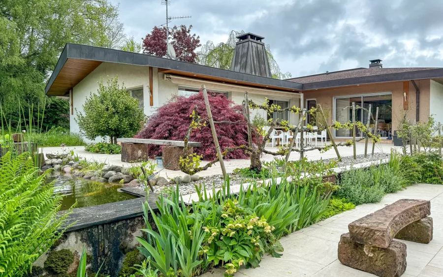 Extérieurs de la Maison d'architecte proche de Montbéliard - Arrière-Cour, agence immobilière spécialisée dans le Doubs