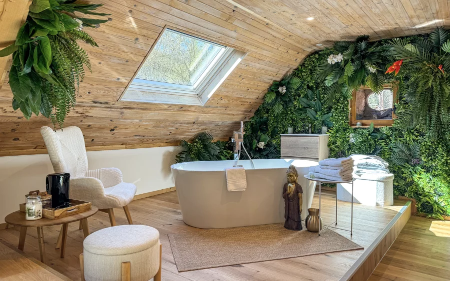 Salle de bain de l'auberge dans la vallée de Cusance à vendre - Arrière-Cour, agence immobilière spécialisée en le Doubs