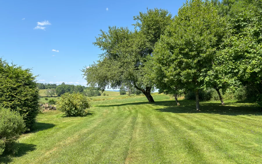 Jardin authentique de la ferme rénovée proche de Morteau - Arrière-Cour, agence immobilière spécialisée dans le Doubs