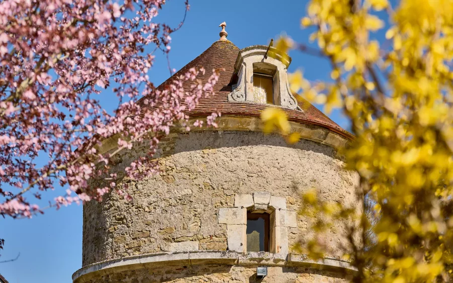 Tour en pierre de la villa d’architecte à Venoy à vendre - Arrière-Cour, agence immobilière spécialisée à Auxerre