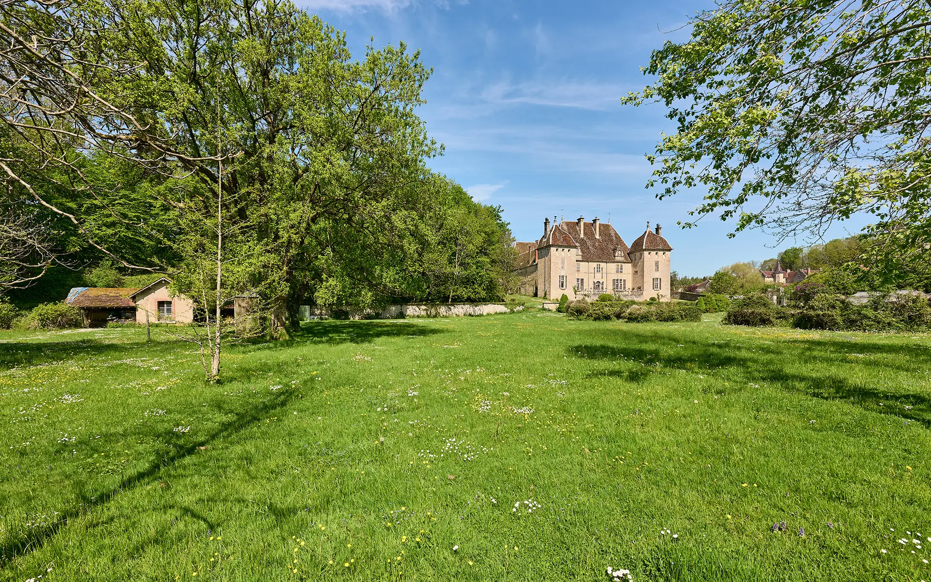 Façade vue de loin - le château de Filain à vendre - Arrière-Cour, agence immobilière spécialisée dans en Haute-Saône
