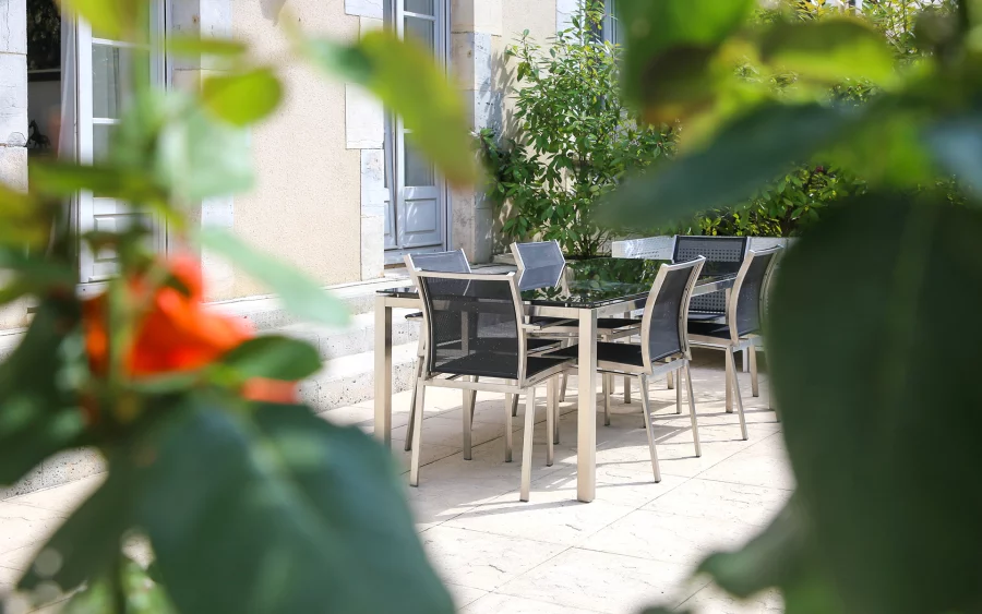 Verdure et terrasse de l'appartement ancien rénové au centre historique de Besançon à vendre - Arrière-Cour, agence immobilière spécialisée dans le Doubs