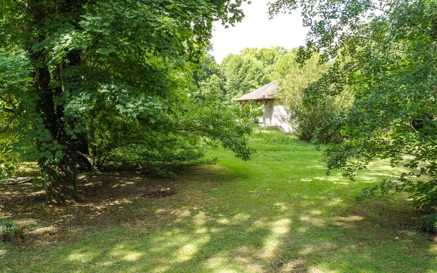 Verdure du grand terrain en bordure de rivière à Diénay dans un domaine privé à vendre - Arrière-Cour, agence immobilière spécialisée dans le Doubs