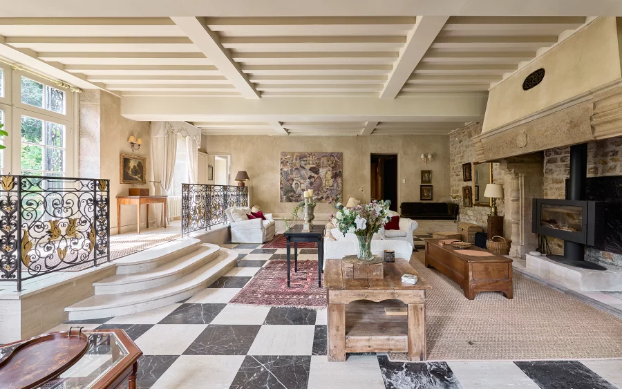 Salon de la maison vigneronne en Saône et Loire à vendre - Arrière-Cour, agence immobilière spécialisée en Saône-et-Loire