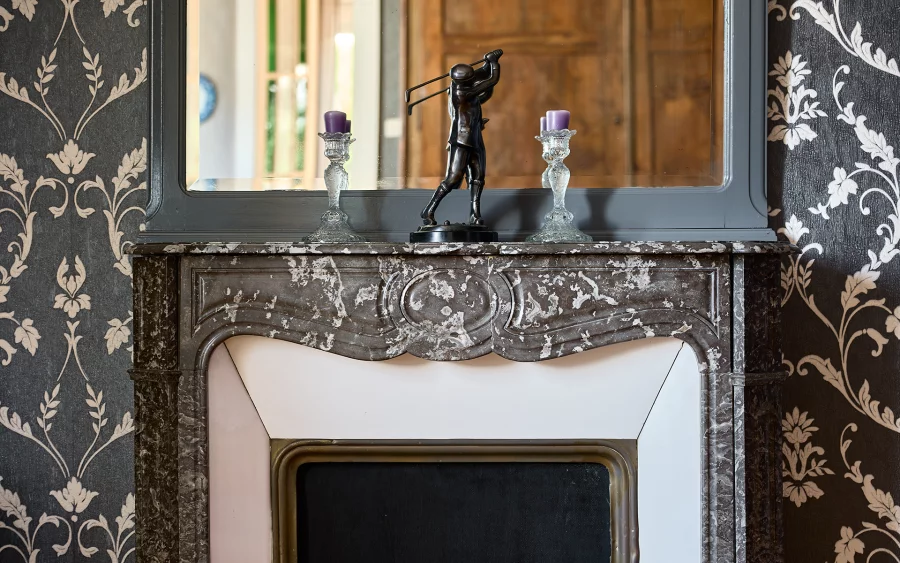 Cheminée de la maison de caractère avec piscine à Vesoul à vendre - Arrière-Cour, agence immobilière spécialisée en Haute-Saône