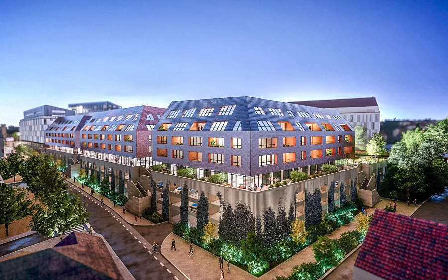 Façade lumineuse de l'appartement haut de gamme à Besançon Chaprais à vendre - Arrière-Cour, agence immobilière spécialisée dans le Doubs