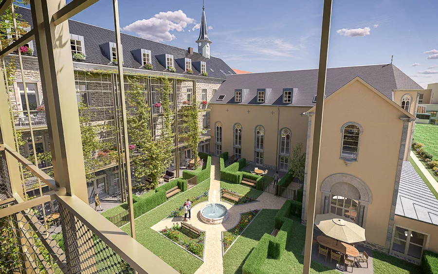 Fontaine de l'appartement atypique dans l’ancienne chapelle Saint-Joseph à Besançon à vendre - Arrière-Cour, agence immobilière spécialisée dans le Doubs