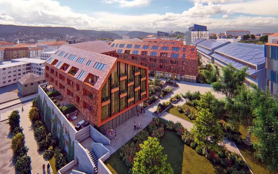 Jardin et façade de l'appartement haut de gamme à Besançon Chaprais à vendre - Arrière-Cour, agence immobilière spécialisée dans le Doubs