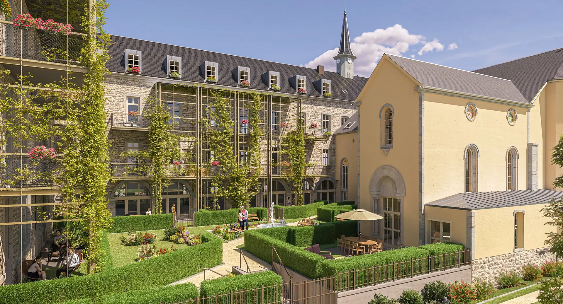 Verdure de l'appartement atypique dans l’ancienne chapelle Saint-Joseph à Besançon à vendre - Arrière-Cour, agence immobilière spécialisée dans le Doubs