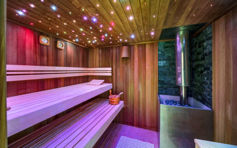 Sauna de la villa de caractère avec parc paysager à Gex à vendre - Arrière-Cour, agence immobilière spécialisée dans le Pays de Gex