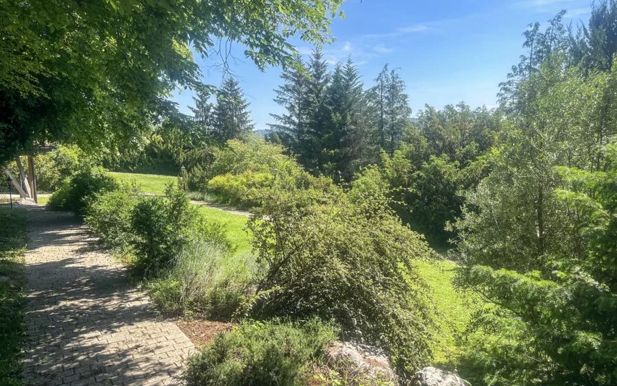 Verdure de la villa de caractère avec parc paysager à Gex à vendre - Arrière-Cour, agence immobilière spécialisée dans le Pays de Gex