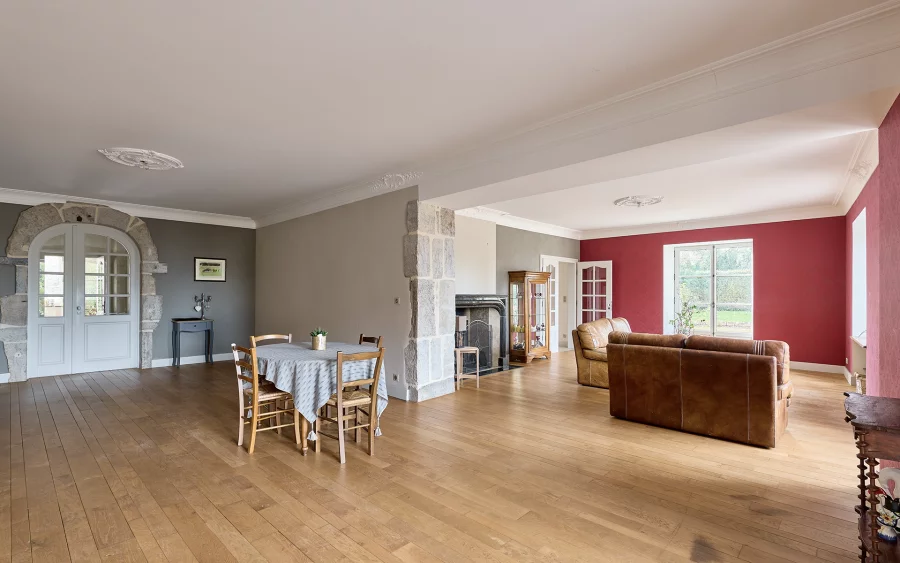 Séjour de la maison vigneronne avec parc clos proche de la Château-Chalon à vendre - Arrière-Cour, agence immobilière spécialisée dans le Jura