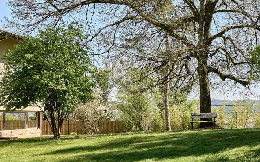 Jardin de la maison avec piscine à Besançon à vendre - Arrière-Cour, agence immobilière spécialisée dans le Doubs