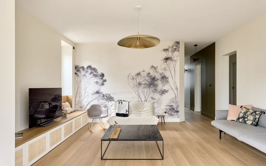 Salon lumineux de la maison de ville aux Chaprais à Besançon à vendre - Arrière-Cour, agence immobilière spécialisée dans le Doubs