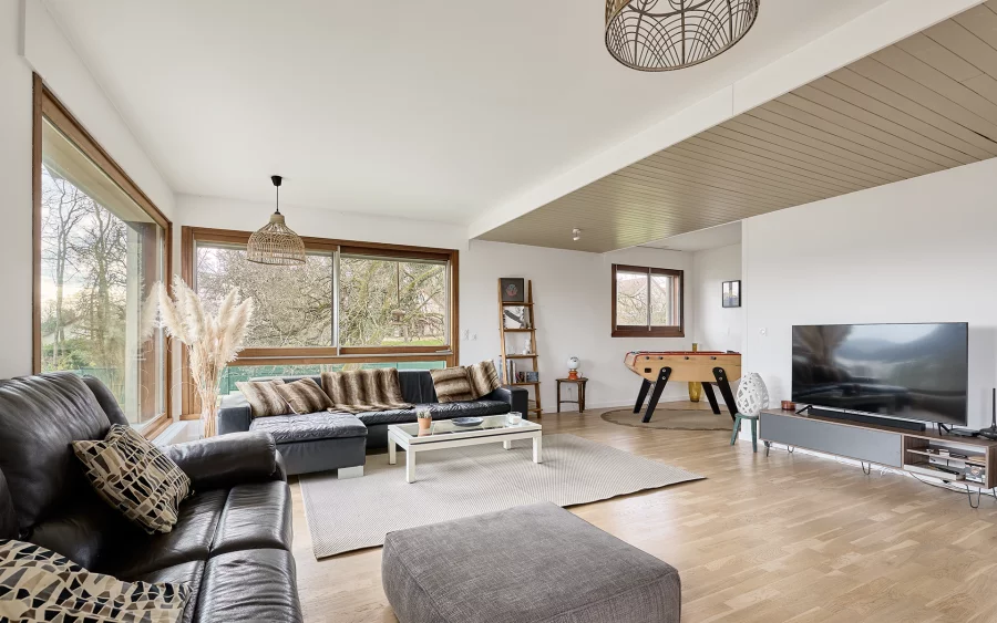 Salon de la maison avec piscine à Besançon à vendre - Arrière-Cour, agence immobilière spécialisée dans le Doubs