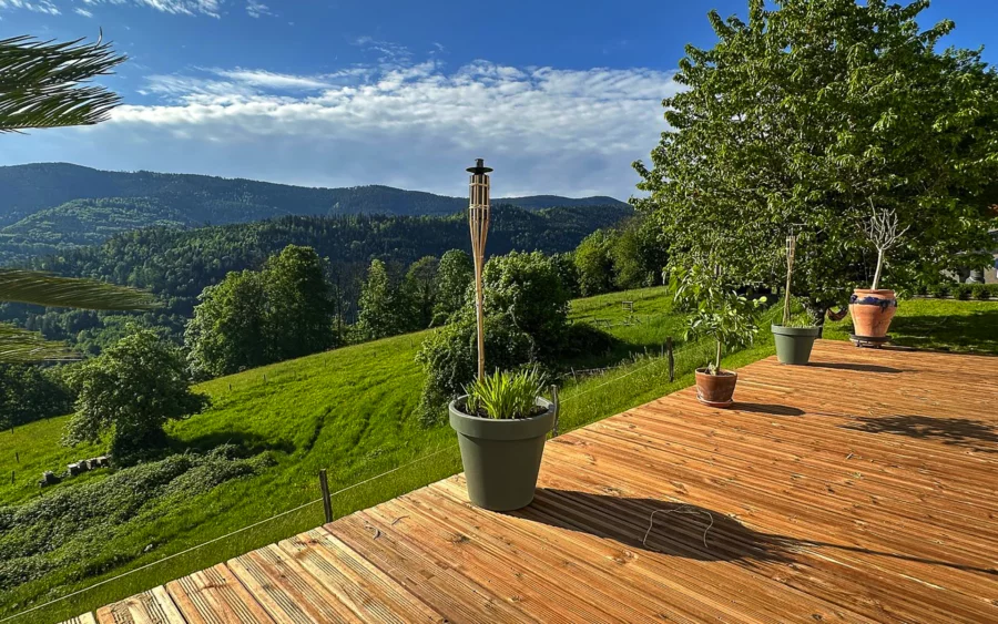 Terrasse la résidence bourgeoise rénovée au cœur du Val d’Argent à vendre - Arrière-Cour, agence immobilière spécialisée dans le Haut-Rhin