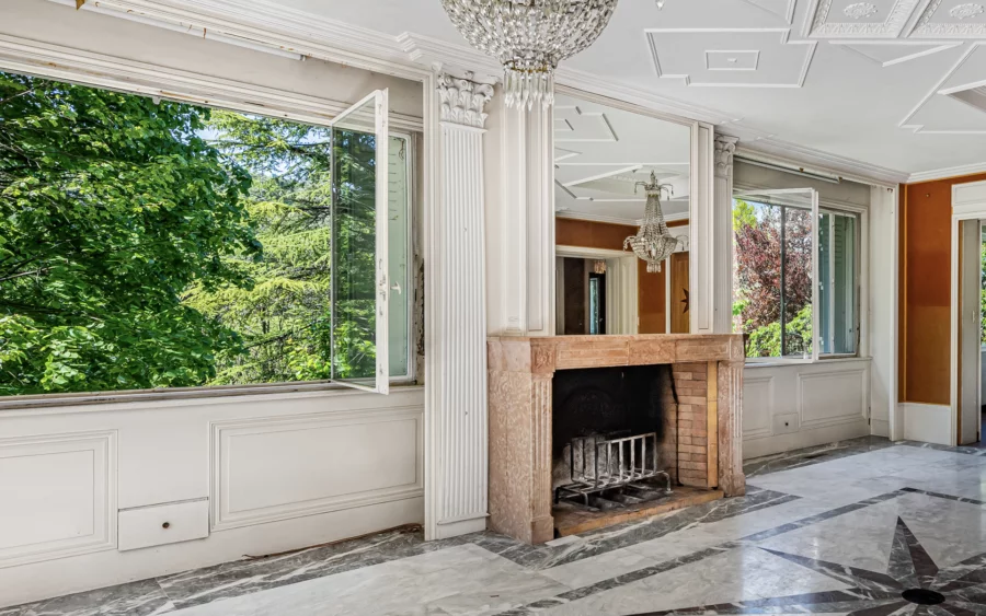 Cheminée d'une maison dans un parc à Curis-au-Mont-d’Or à vendre - Arrière-Cour, agence immobilière spécialisée dans le Rhône