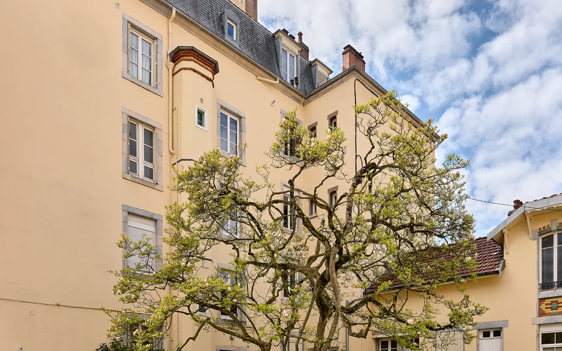 Façade lumineuse de l'appartement de caractère aux Chaprais à vendre - Arrière-Cour, agence immobilière spécialisée dans le Doubs