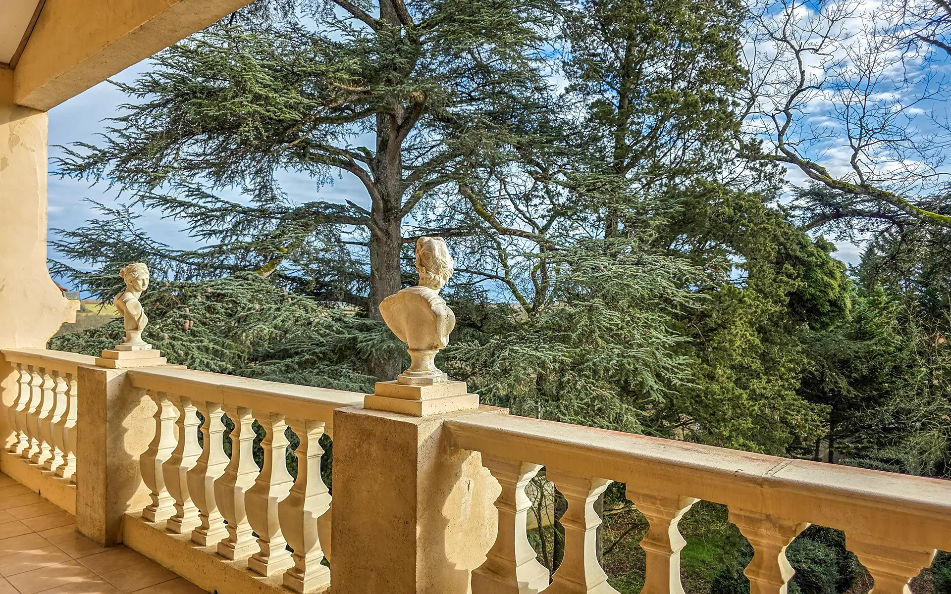 Terrasse du manoir néoclassique en Occitanie à vendre - Arrière-Cour, agence immobilière spécialisée en Tarn-et-Garonne