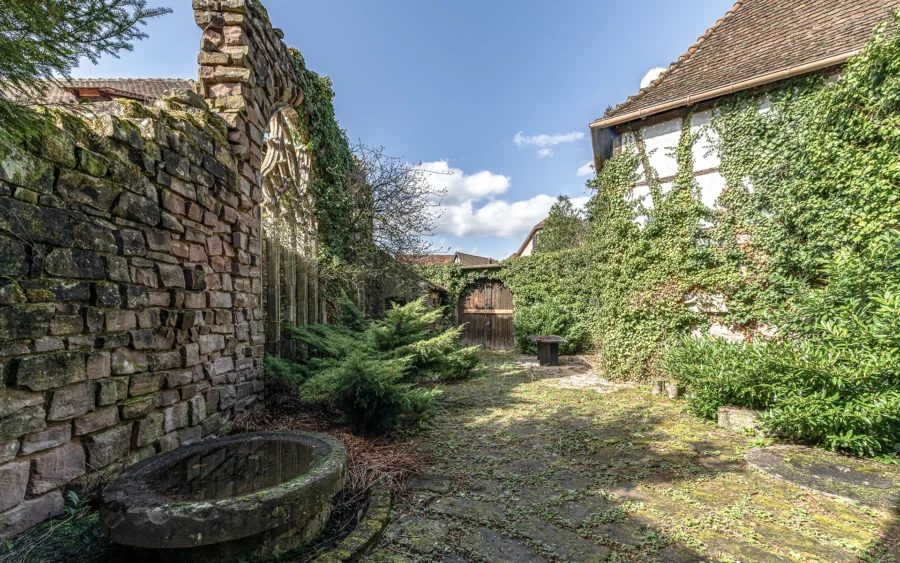 Jardin de la propriété atypique au cœur d’Andlau à vendre - Arrière-Cour, agence immobilière spécialisée en Alsace