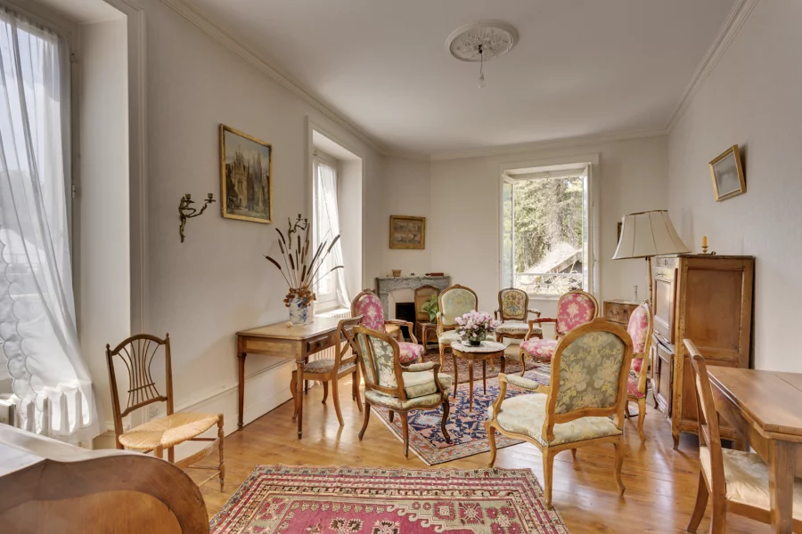 Séjour de la maison de maître dans le vignoble à Voiteur à vendre - Arrière-Cour, agence immobilière spécialisée dans le Jura