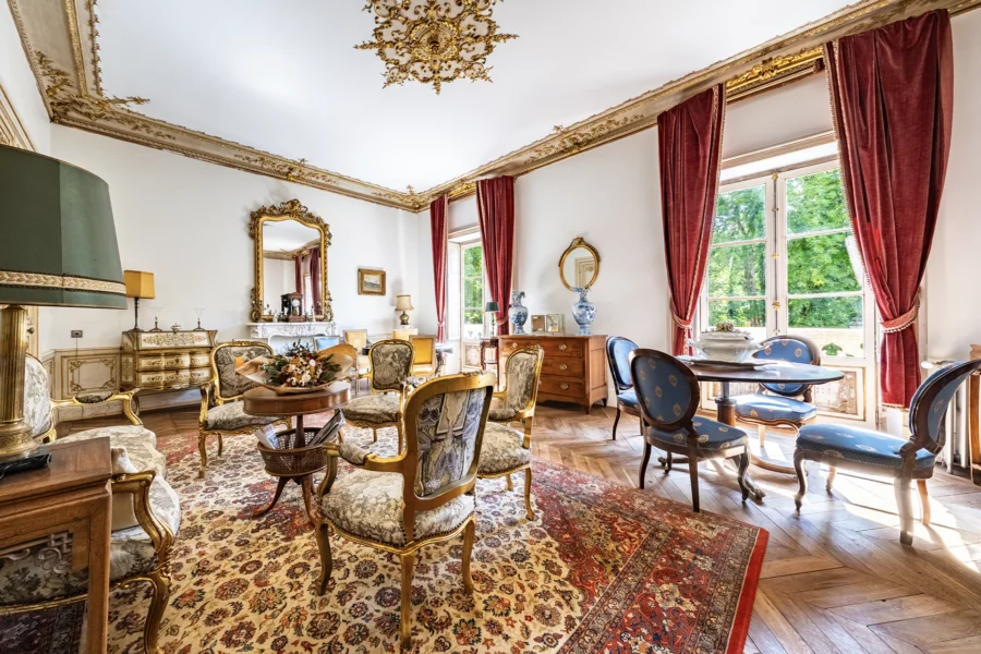 Pièce à vivre du château de Pymont, entre héritage et hospitalité à vendre - Arrière-Cour, agence immobilière spécialisée en Bourgogne