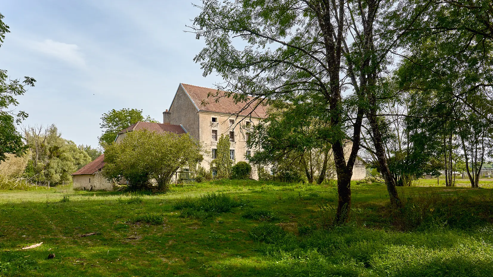 Façade et parc du domaine de caractère en Haute-Saône à vendre - Arrière-Cour, agence immobilière spécialisée en Haute-Saône