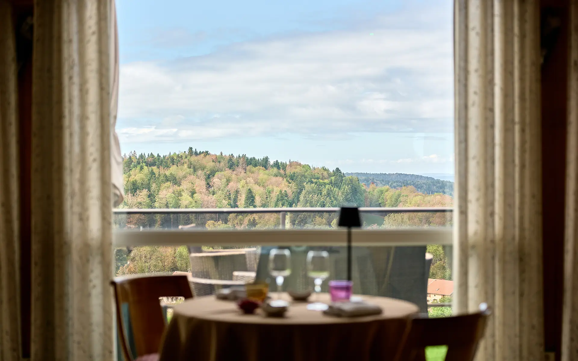 Coin restauration de l'hôtel ouvert sur les forêts du Jura à vendre - Arrière-Cour, agence immobilière spécialisée dans le Jura