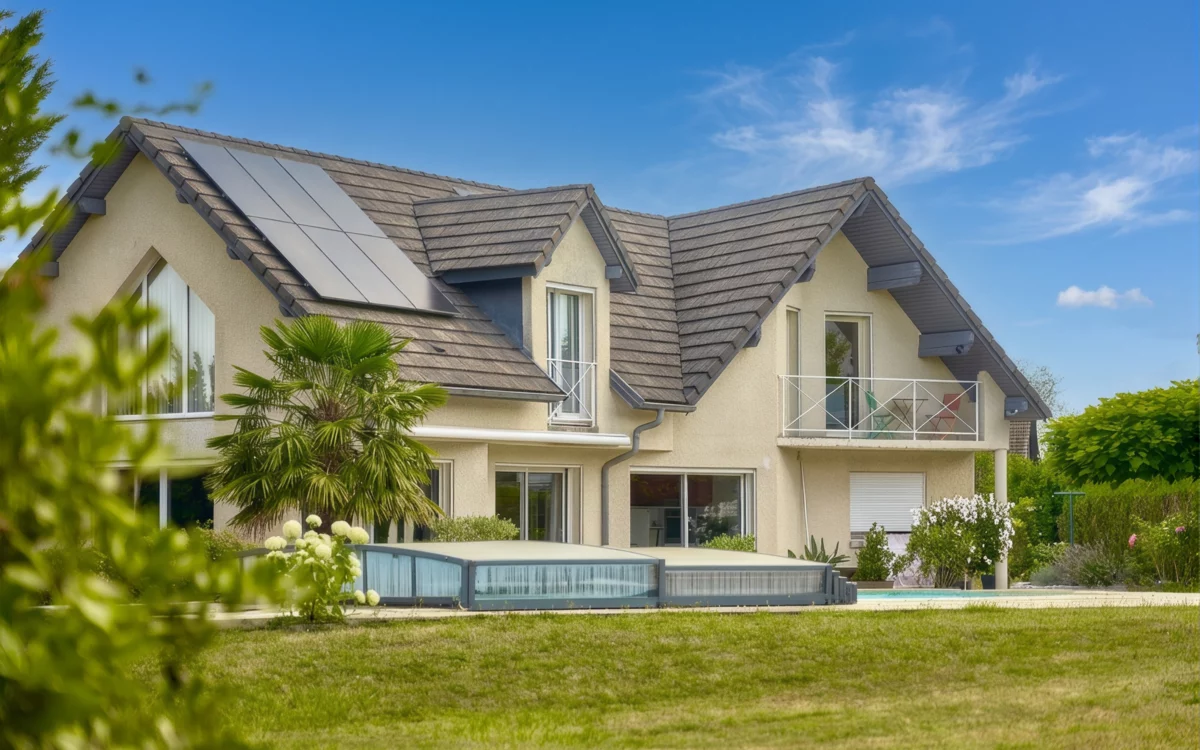Façade d'une maison familiale avec piscine à Besançon à vendre - Arrière-Cour, agence immobilière spécialisée dans le Doubs